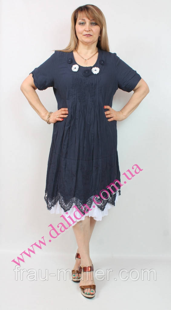 Платье нарядное из темно-синего жатого хлопка с кружевами Aj-Sel - фото 1 - id-p961247422