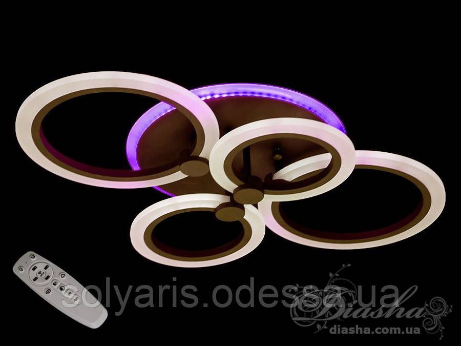 Стельова LED-люстра з діммером і підсвічуванням, 80W A8022/4CF LED 3color dimmer (чорний,коричневий,білий,)