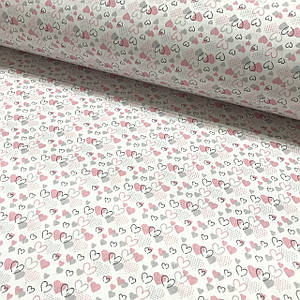 Бавовняна тканина польська серця дрібні сіро-рожеві на білому