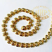 Стразовая цепь, (7х12mm), цвет Gold, 1м