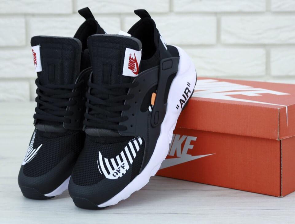 Чорні кросівки Nike Air Huarache Off White (Найк Хуараче)