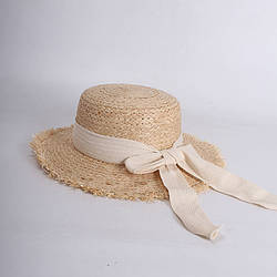 Жіночий капелюшок канотьє з білою стрічкою