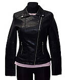 Куртка жіноча демісезонна чорна. Екошкіра, фото 3