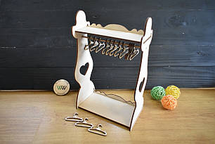 Ляльковий гардероб з дерева, шафка для лялькового одягу, вішалки для лялькового одягу, лялькова меблі.