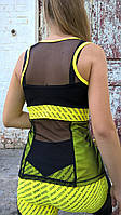 Майка спортивная женский для фитнеса черная с желтой отделкой