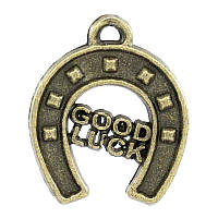 Подвеска Подкова " GOOD LUCK" , 17 mm x 14 mm, Античная бронза, Цинковый сплав