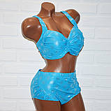 Блакитний жіночий купальник, зі сріблястим блиском, великий 62 розмір (8XL), роздільний, без кісточок, фото 2