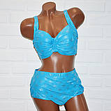 Блакитний жіночий купальник, зі сріблястим блиском, великий 62 розмір (8XL), роздільний, без кісточок, фото 3