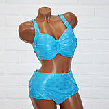 Блакитний жіночий купальник, зі сріблястим блиском, великий 62 розмір (8XL), роздільний, без кісточок, фото 4