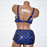 Блискучий синій купальник, із золотистим блиском, 58 розмір, роздільний, без кісточок, високі плавки, фото 2