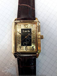 Годинник механічних наручних класичних золотавих з арабськими цифрами чоловічий прямокутний Луч Luch Беларусь
