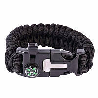 Браслет Paracord Flint-Fire + compass black