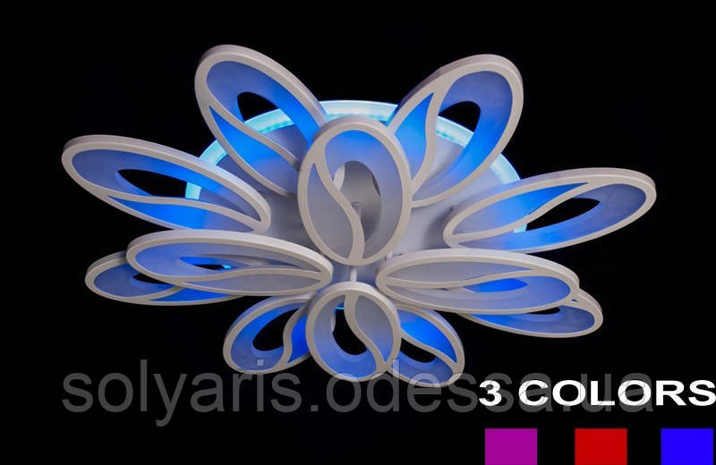 Стельова LED-люстра з діммером і підсвічуванням, 185W 8090/8+4 LED 3color dimmer (чорна,біла,корич