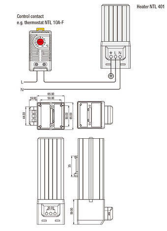 Нагрівач з вентилятором NTL401-250W для електричного шафи, фото 2