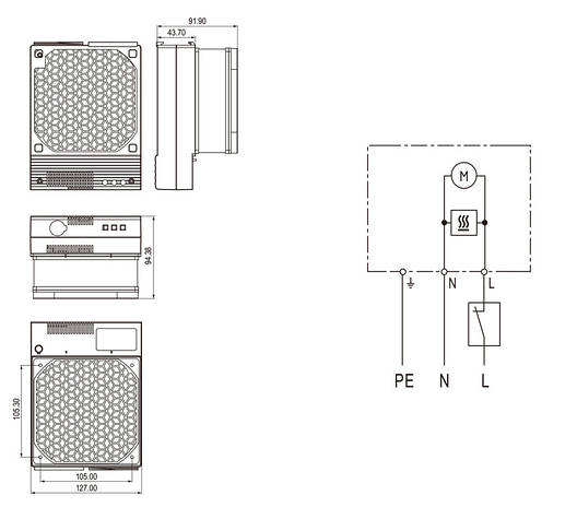 Компактний тепловентилятор NTL-700-F-200W для електричної шафи, фото 3