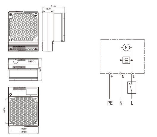 Компактний тепловентилятор NTL-700-F-600W для електричної шафи, фото 3