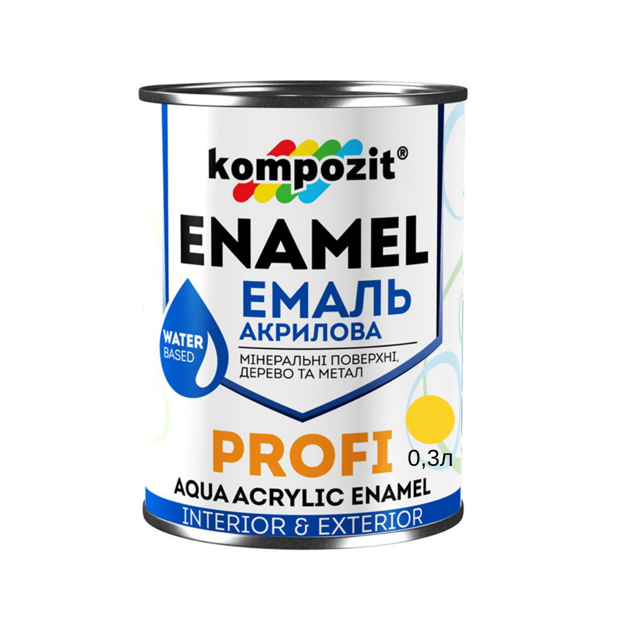 Акрилова емаль Kompozit Profi жовтий глянець 0.3л, фото 1