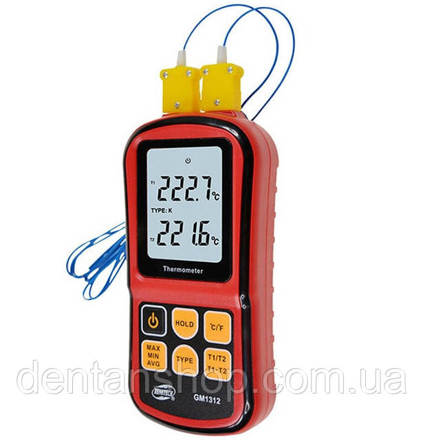 Цифровий двоканальний термометр Benetech GM1312 (від -200 до 1372  ºC) з двома термопарами К-типу