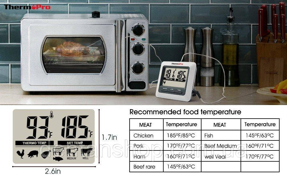 Термометр кулинарный для мяса, молока, духовки ThermoPro TP-04 (0C до +250C) с магнитом и таймером - фото 3 - id-p961825284