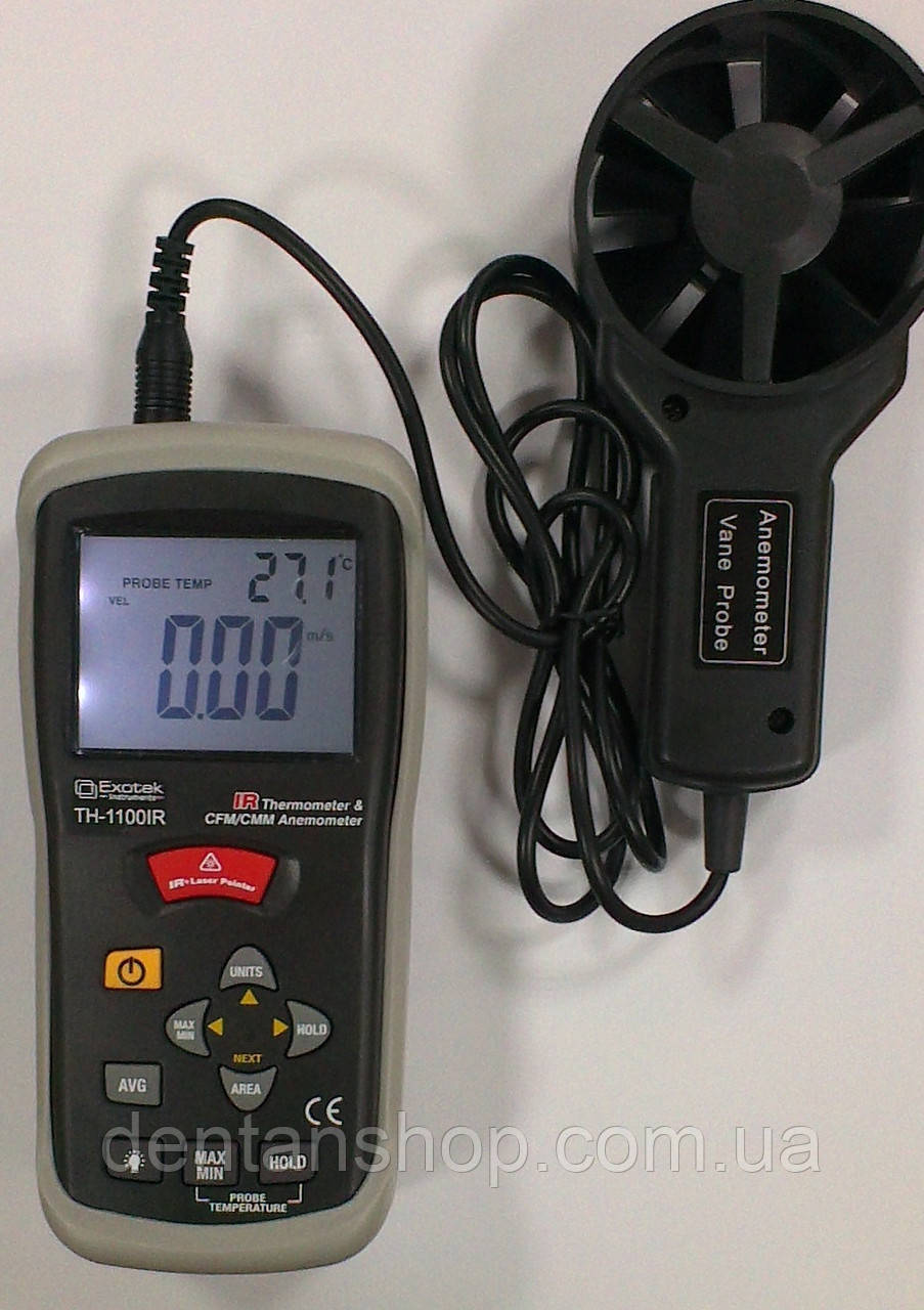 Анемометр Exotek TH-1100IR (0,3-30 m/s; 0,01 m/s) (0-999,9 м2; 0,1 м2) (-50...+260 °C) Німеччина