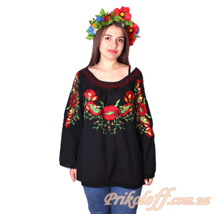 Вишиванка українська, чорна з квітами, жіноча.р.44