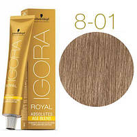 Стойкая краска для седых волос SCHWARZKOPF Igora Royal Absolutes 60 мл 8-01 Светлый русый натуральный сандрэ