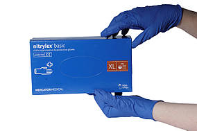 Рукавички нітрилові нестерильні непудровані Nitrylex basic XL(50 пар / уп) сині