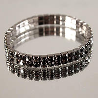 Браслет 2 ряди, чорні стрази