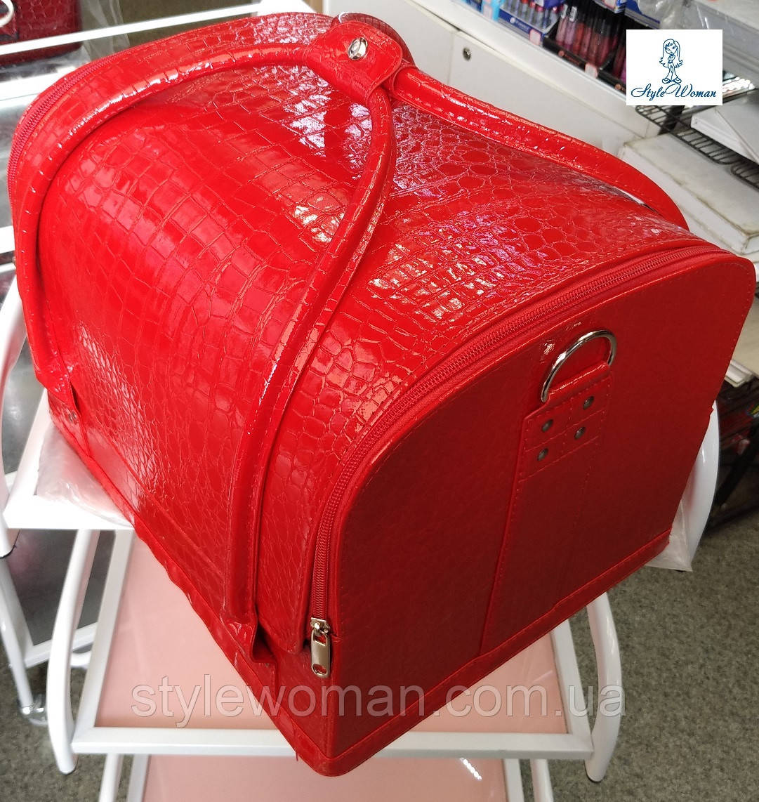 Сумка кейс чемодан косметолога Бьюти кейс кожзам большой красный крокодил для мастеров - фото 8 - id-p270413880