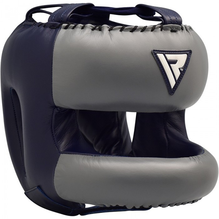 Боксерський шолом із бампером RDX Leather Pro Blue L, фото 1