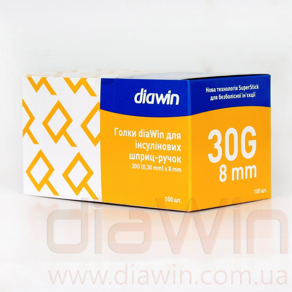 Иглы diaWin для инсулиновых шприц-ручек 30G (0.23мм)x8mm.(100 шт.)