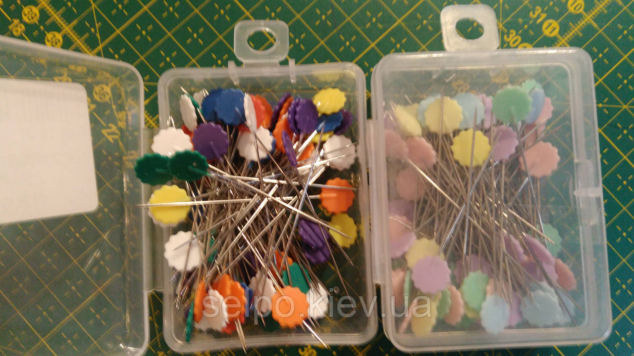 Булавки довгі 5,2 см портновські,булавки для стьобання Букєєва, квілтингу, печворк. Булавки з плоскими капелюшками., фото 1