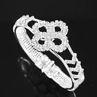 Браслет жіночий зі стразами білими, жорсткий широкий