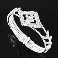 Браслет жіночий зі стразами білими, жорсткий широкий