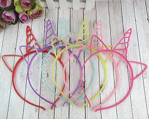 Обручі для волосся Єдинороги пластик/блискітки 12 шт/уп.