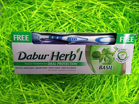 Зубна паста без фтору Дабур Базилік Dabur Herbal Basil 150 г. Щітка у подарунок!