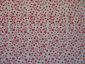 Фетр білий з малюнком червоні сердечка 21смХ21см