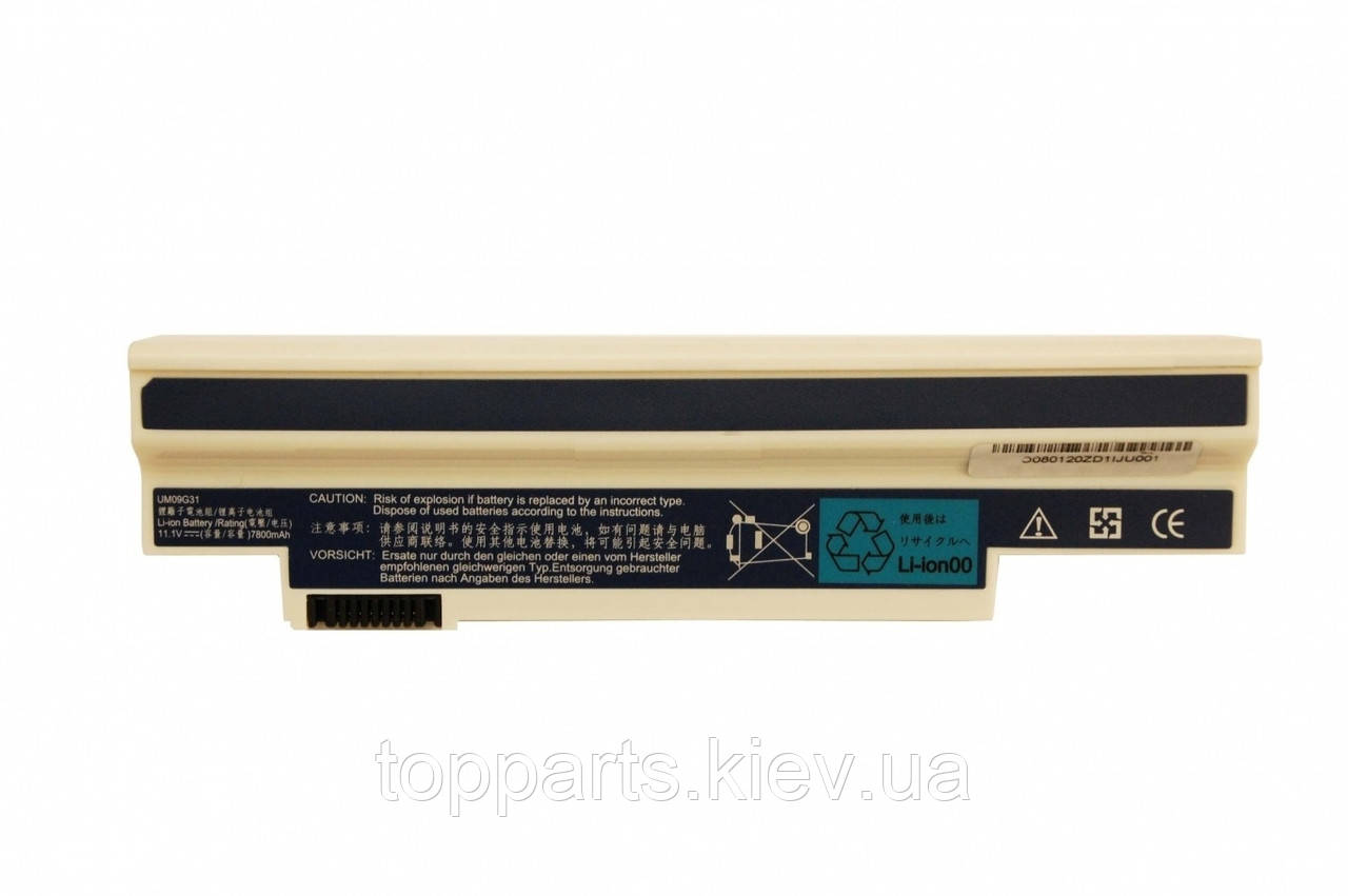 Батарея для ноутбука Acer UM09G31, 7800mAh, 9cell, 11.1V, Li-ion, біла,