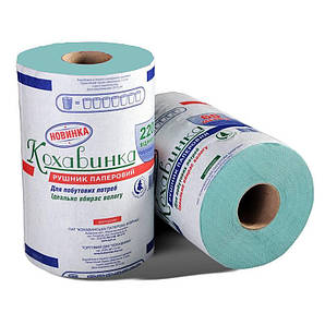 Рушник паперовий у рулоні 1 шар, 80 м., 215х135 см. макулатурна перфорація, зелене Кохавинка