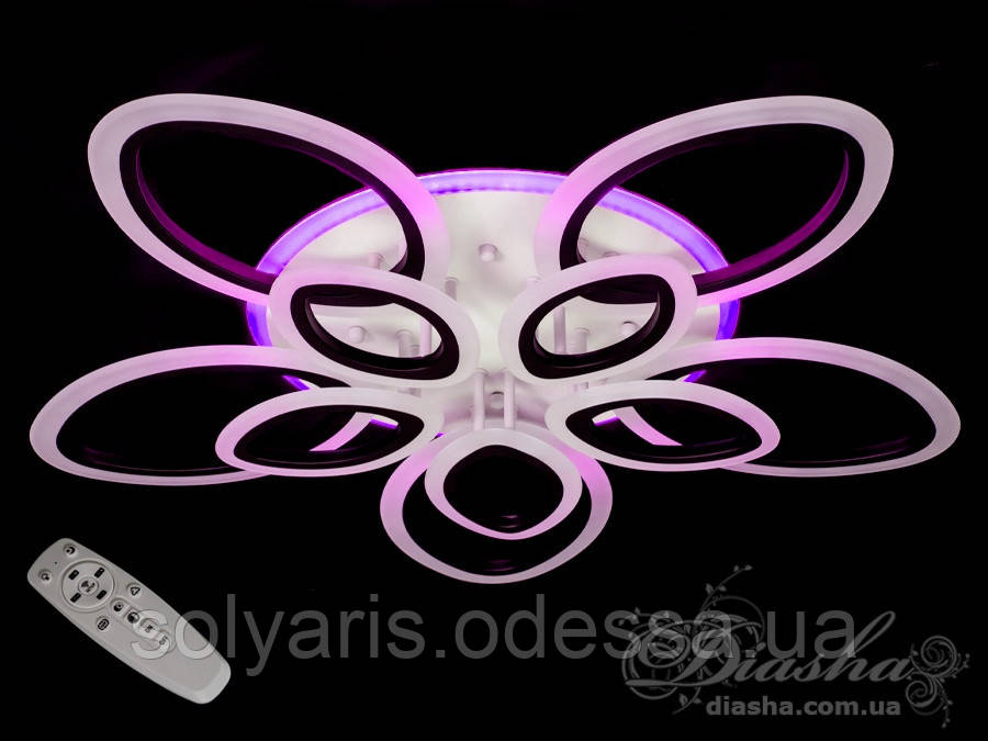 Стельова LED-люстра з діммером і підсвічуванням 165W A8059/5+5 LED 3color dimmer (чорна,біла)