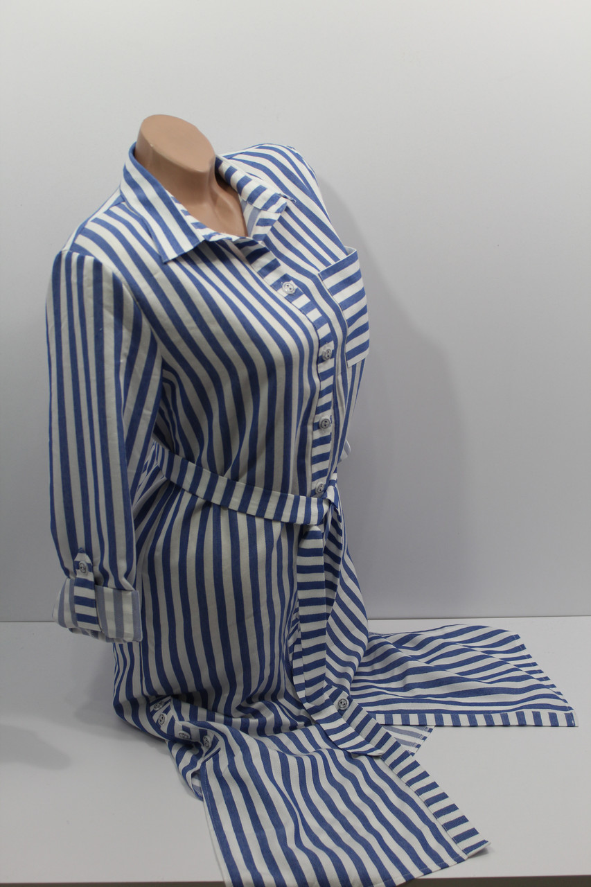 Жіноча сорочка-плаття в смужку з довгим рукавом оптом Туреччина