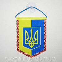 Вымпел флаг Украины с гербом на щите , 12,5х9,0 см.