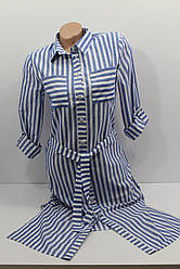Жіноча сорочка-плаття в смужку з довгим рукавом оптом Туреччина