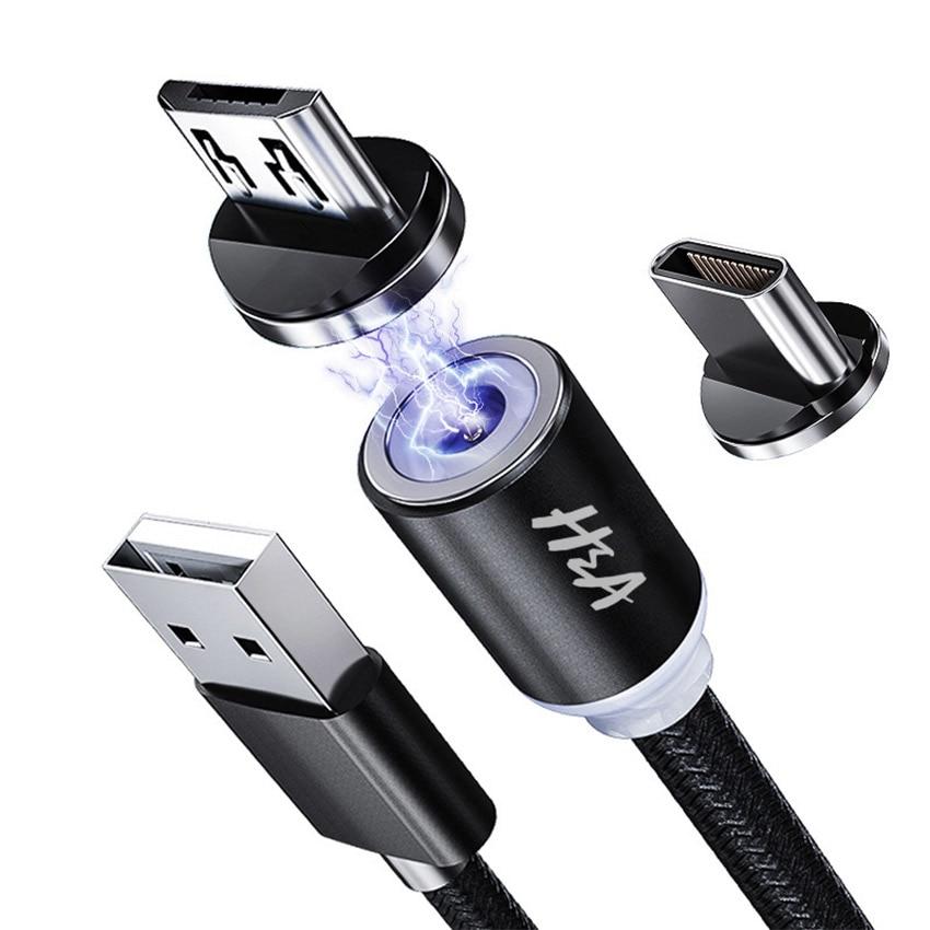 Магнітна зарядка кабель шнур з LED Micro USB Type-C, Lightning Iphone 1 — 2 метри