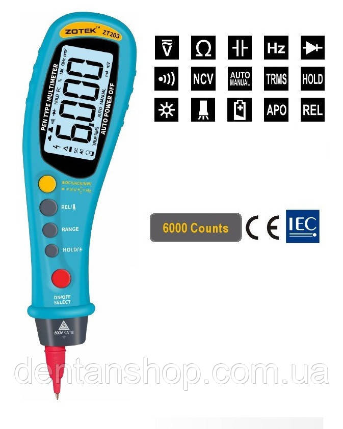 Мультиметр ZOTEK ZT203 (напруга, опір, ємність, частота, тестування діодів, продзвінка, NCV), фото 1