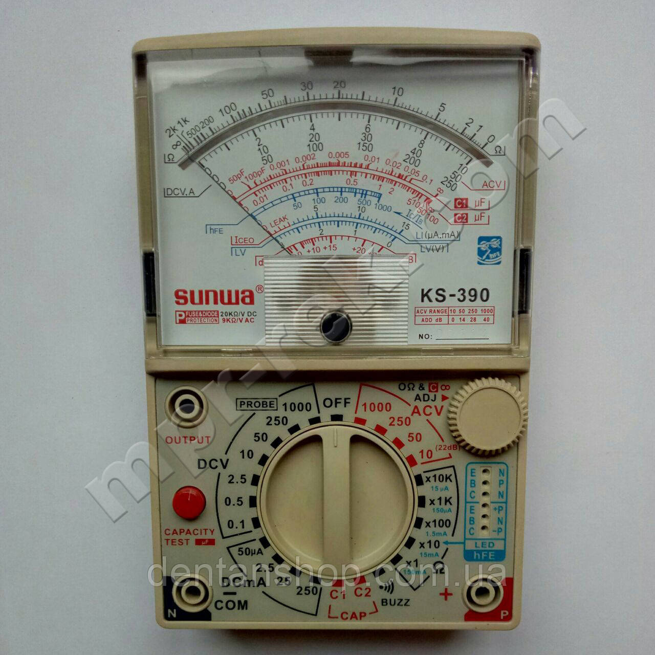 Мультиметр аналоговий SUNWA KS-390 (1000 В, DC250 мА, 20 мОм, 100 мкФ, hFE, звуковий продзвінок), фото 1