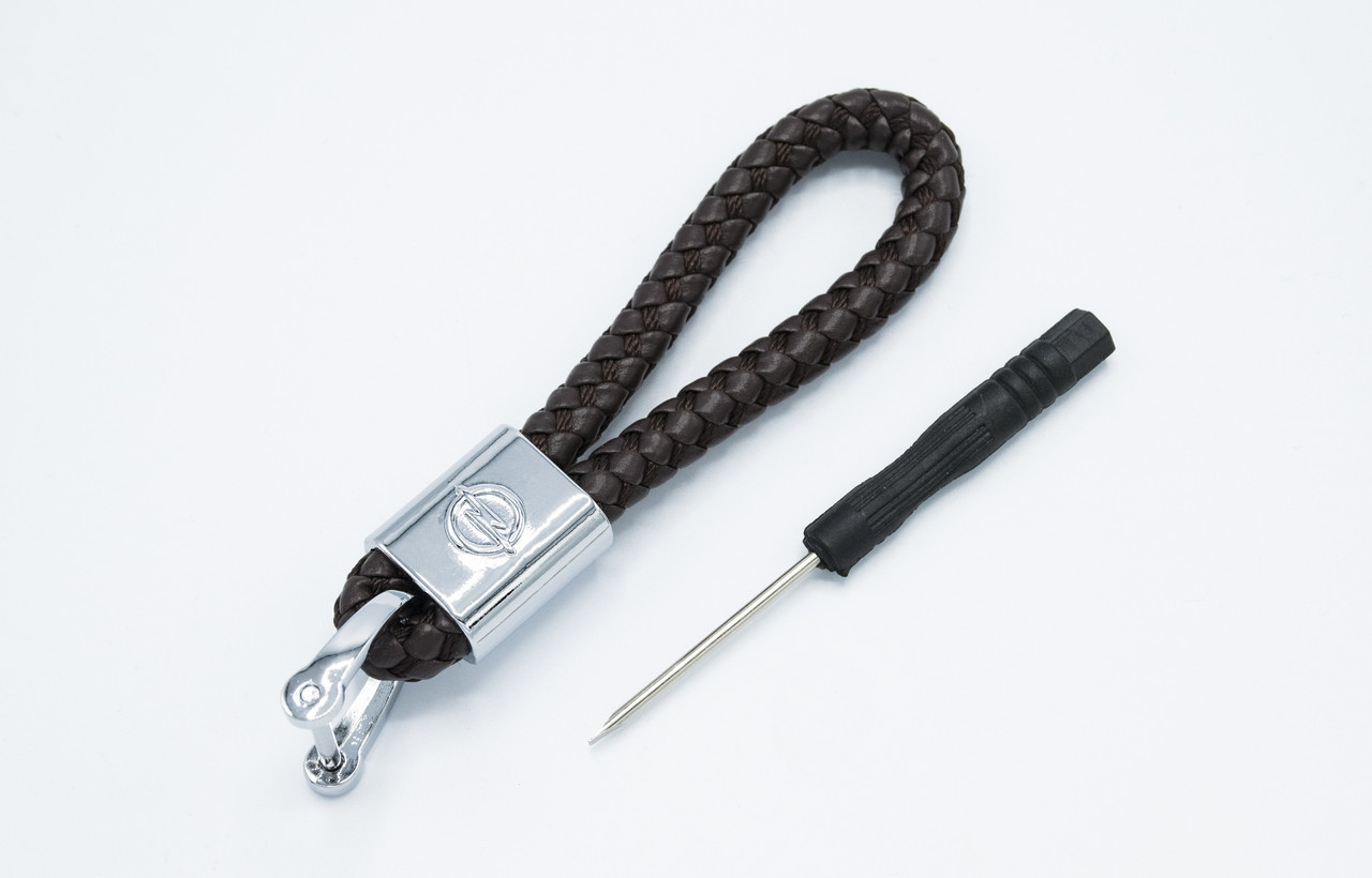 Брелок плетений з логотипом OPEL плетений берлок з логотипом опель для автомобіліста + карабін/коричневий, фото 1