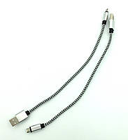 USB кабель / Дата кабель M-003 плетенный круглый 0,3m Black (тех. упаковка)