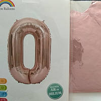 Фольгированная цифра розовое золото 0, воздушный надувной шарик 70 см 32" Китай