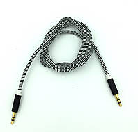 Аудио кабель для подключения к магнитоле / Кабель AUX A-002 плетенный круглый серый